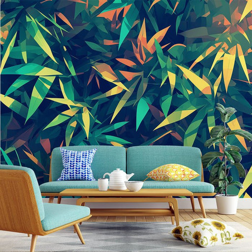 Multi colored leaf wallpaper mural | Rainforest - Carving wallpaper