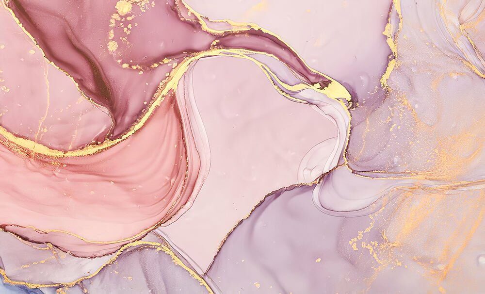 Murale d'Exception: Abstract Fluid Art Wallpaper - Pink, Purple & Gold Nuances