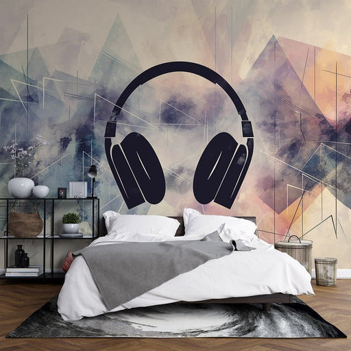 Music themed wallpaper mural | trendy headphones - Carving wallpaper