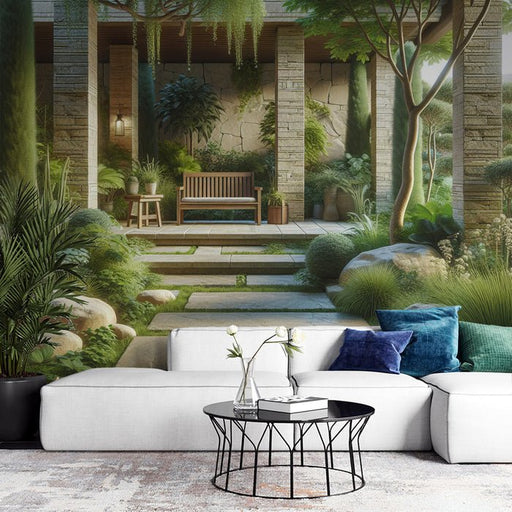 Natural courtyard wallpaper mural | Green plant landscape - Carving wallpaper