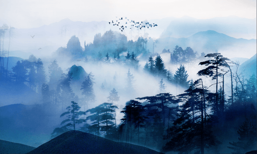 Natural Landscape Wallpaper Mural | Forest in the Mist - Carving wallpaper