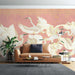 New Chinese Crane Wallpaper | China-Chic Art Mural featuring pink-gold crane mural with elegant birds and modern living room decor