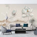 Light colored Chinese ink lotus wallpaper featuring lotus flowers and swimming fish in a serene living room.