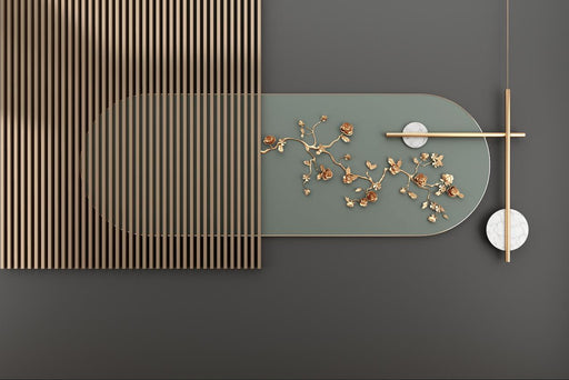 New Chinese wallpaper mural | Metal flowers paired with wooden elements - Carving wallpaper