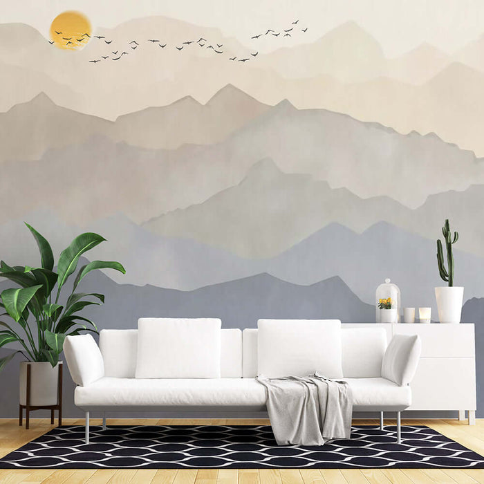 New Chinese style landscape wallpaper mural | Zen inspired decorative wall
