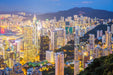 Night City Wallpaper | Urban Prosperous Landscape Mural: vibrant Hong Kong skyline at night with towering skyscrapers and illuminated harbor.