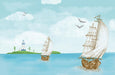 Ocean Breeze Wallpaper Mural – Sailboats, Lighthouse & Birds | Hand-Painted Sea View for Bedroom & Living Room