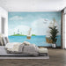 Ocean Breeze Wallpaper Mural – Sailboats, Lighthouse & Birds | Hand-Painted Sea View for Bedroom & Living Room