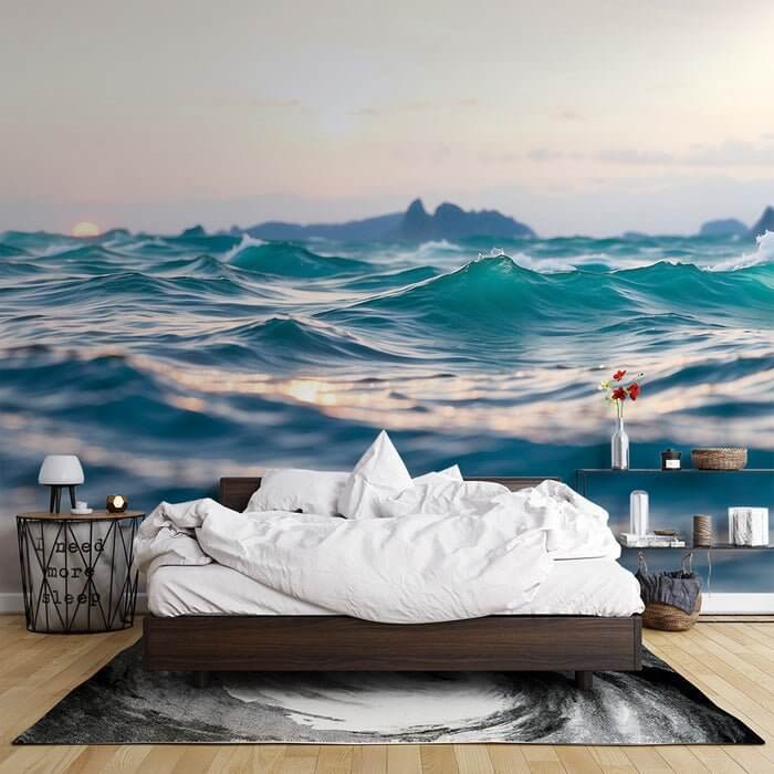 Ocean Sunset Wallpaper Mural – Serene Seascape for Bedroom & Living Room Decor