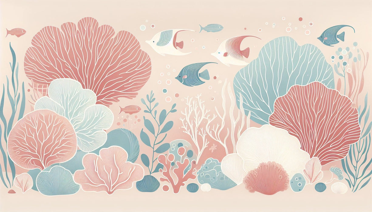Ocean Wallpaper Mural | Coral Fish School - Carving wallpaper