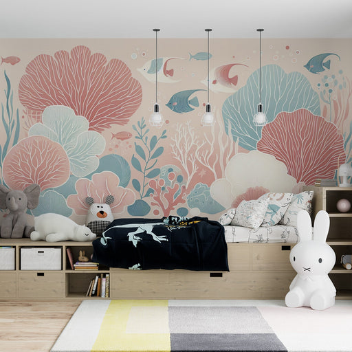 Ocean Wallpaper Mural | Coral Fish School - Carving wallpaper