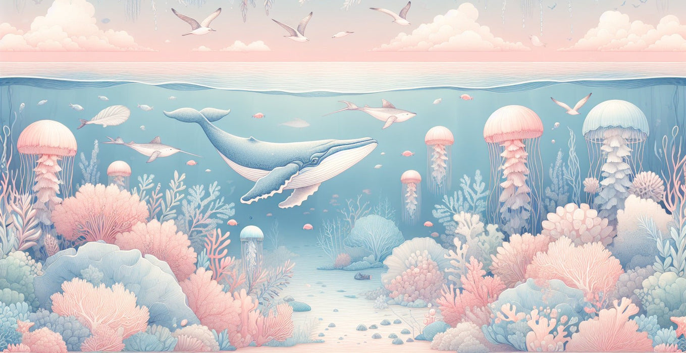 Ocean Wallpaper Mural | Jellyfish, Whales, and Giant Coral - Carving wallpaper