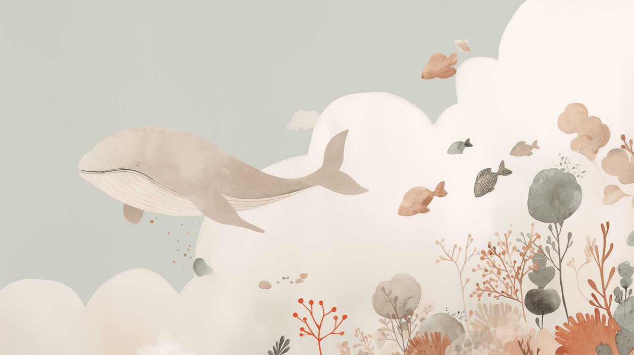 Ocean Wallpaper Mural | Whale Pink - Carving wallpaper