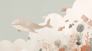 Ocean Wallpaper Mural | Whale Pink - Carving wallpaper