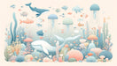 Ocean Wallpaper Murals | Underwater Animals and Plants with Soft Tones - Carving wallpaper