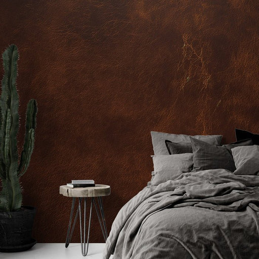 Old leather effect wallpaper mural | Panoramic view - Carving wallpaper