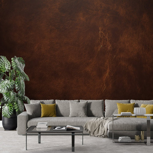 Old leather effect wallpaper mural | Panoramic view - Carving wallpaper