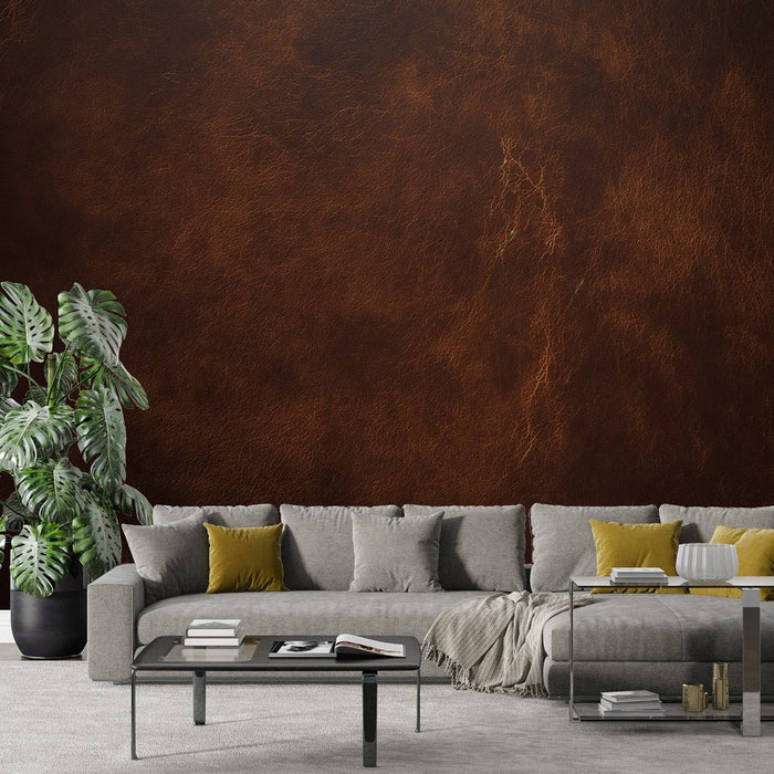 Old leather effect wallpaper mural | Panoramic view - Carving wallpaper