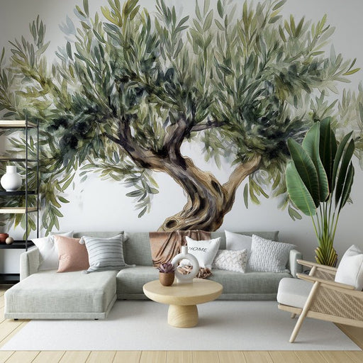 Olive Tree Wallpaper Mural | Watercolor Painting Exquisite Illustrations of Olive Trees - Carving wallpaper