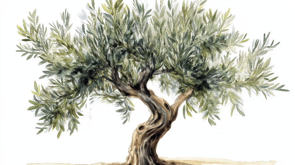 Olive Tree Wallpaper Mural | Watercolor Painting Exquisite Illustrations of Olive Trees - Carving wallpaper