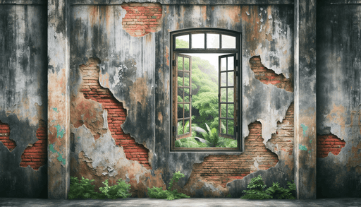 Outdated walls and window wallpaper murals | Enjoy views of tropical rainforests - Carving wallpaper