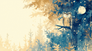 Owl Moon Night Forest Mural - Midnight Blue & Gold Wallpaper | Serene Artistic Décor