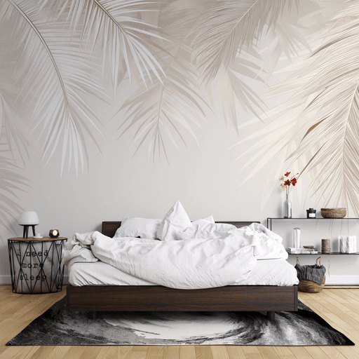 Palm leaf wallpaper brown monochrome - Carving wallpaper