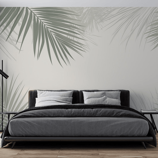 Palm leaf wallpaper is between green and beige - Carving wallpaper