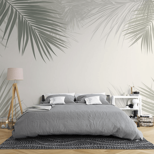 Palm leaf wallpaper is between green and beige - Carving wallpaper
