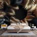 Palm Leaf Wallpaper Mural | Black, Gold - Carving wallpaper