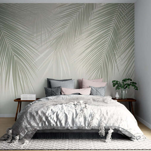 Palm leaf wallpaper mural | Fresh decorative wall in living room and bedroom