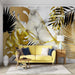 Palm Leaf Wallpaper Mural | Gold and Black Palm Leaves with Marble Patterns - Carving wallpaper