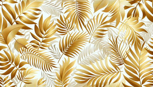 Palm Leaf Wallpaper Mural | Golden Leaves on a White Background - Carving wallpaper