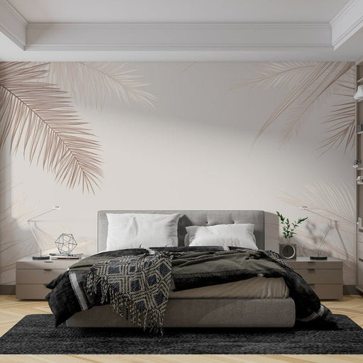 Palm leaf wallpaper mural | Light brown - Carving wallpaper