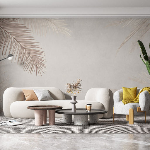Palm leaf wallpaper mural | Light brown - Carving wallpaper