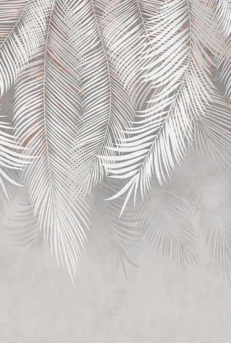Palm Leaf Wallpaper Mural | Light Grey & White Botanical Décor | Scandinavian & Modern Design