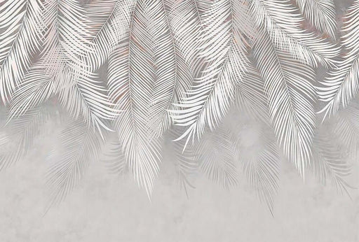 Palm Leaf Wallpaper Mural | Light Grey & White Botanical Décor | Scandinavian & Modern Design