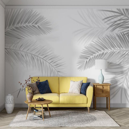 Palm Leaf Wallpaper Mural | Pure White Palm Leaves - Carving wallpaper