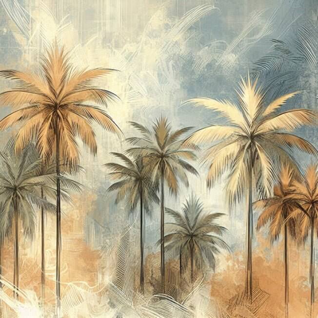 Hand Drawn Palm Tree Wallpaper Mural | Vintage Tropical Decor for Bedroom & Living Room