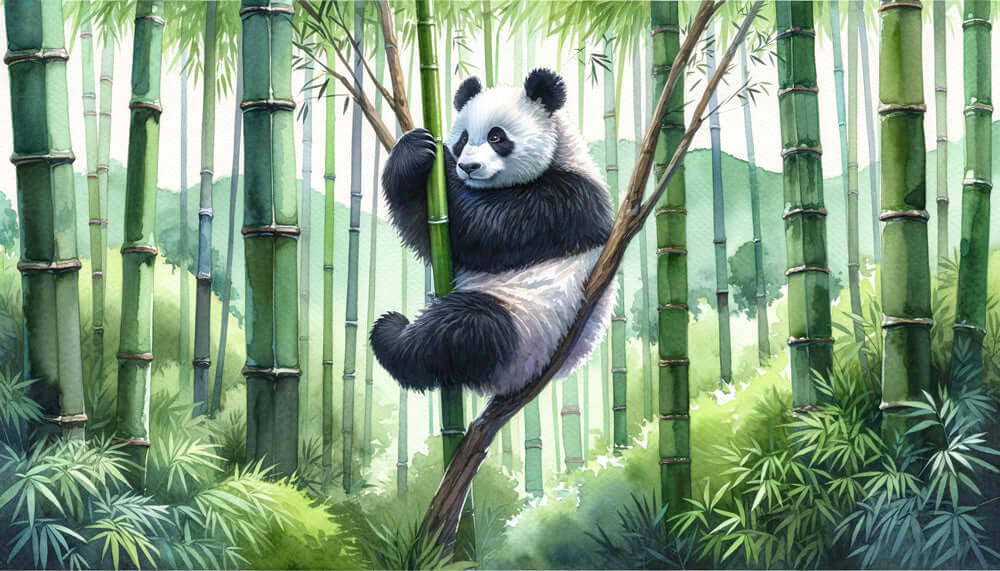 Panda Bamboo Grove Watercolor Wallpaper Mural featuring a panda in a bamboo forest, ideal for children's room decor.