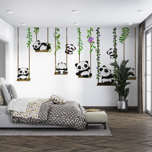 Panda vine wallpaper mural | cute cute full of childlike atmosphere - Carving wallpaper