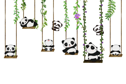 Panda vine wallpaper mural | cute cute full of childlike atmosphere - Carving wallpaper