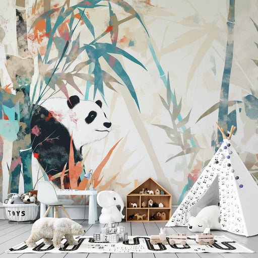 Panda Wallpaper Mural | Bamboo Grove Pink - Carving wallpaper