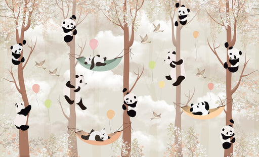 Panda Wallpaper Mural | Cute Panda Playing in the Forest - Carving wallpaper