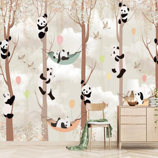 Panda Wallpaper Mural | Cute Panda Playing in the Forest - Carving wallpaper