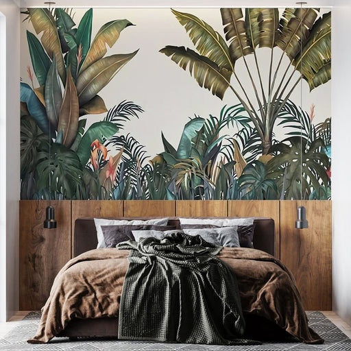 Panoramic tropical wallpaper mural | Plants - Carving wallpaper
