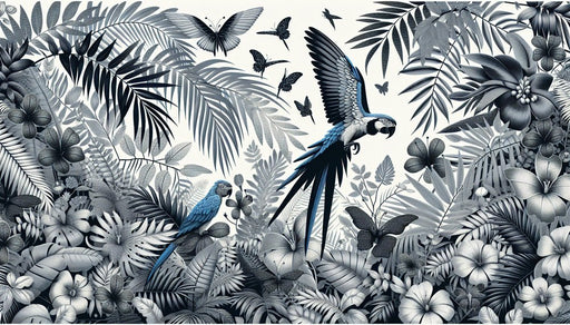 Parrot Wallpaper Mural | Black and White, Jungle - Carving wallpaper