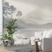 Peaceful Landscape Wallpaper Mural | Misty Forest Reflects on a Calm Lake - Carving wallpaper