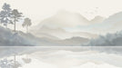 Peaceful Landscape Wallpaper Mural | Misty Forest Reflects on a Calm Lake - Carving wallpaper