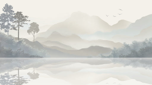 Peaceful Landscape Wallpaper Mural | Misty Forest Reflects on a Calm Lake - Carving wallpaper